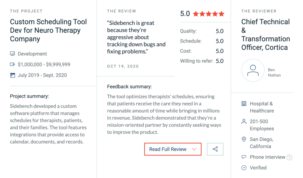 Using Reviews - Cortica Care reviews Sidebench on Clutch.co